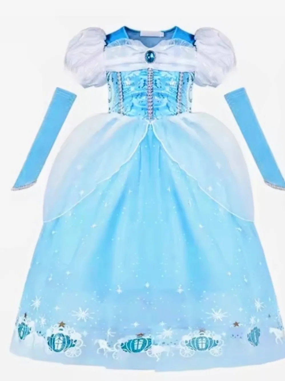 Classic Blue Princess Costume Dress with Tiara and Gloves